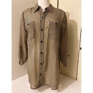 Chicos‎ Women's Size 1 Striped Bouse Button Up 3/4 Sleeve Sheer